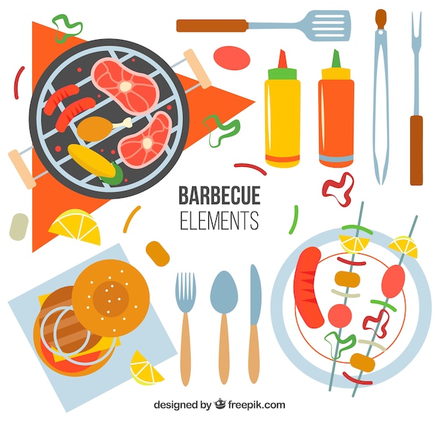 Vector gratuito colección del elemento de barbacoa plana