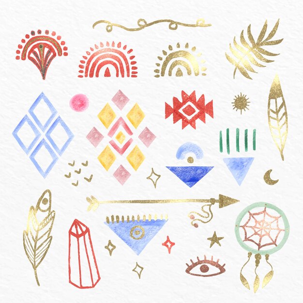 Colección de elementos de acuarela boho