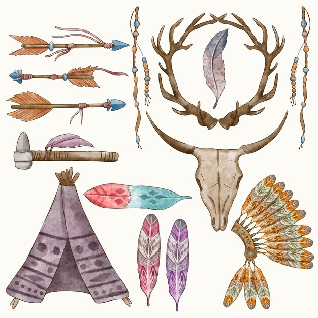 Colección de elementos de acuarela boho