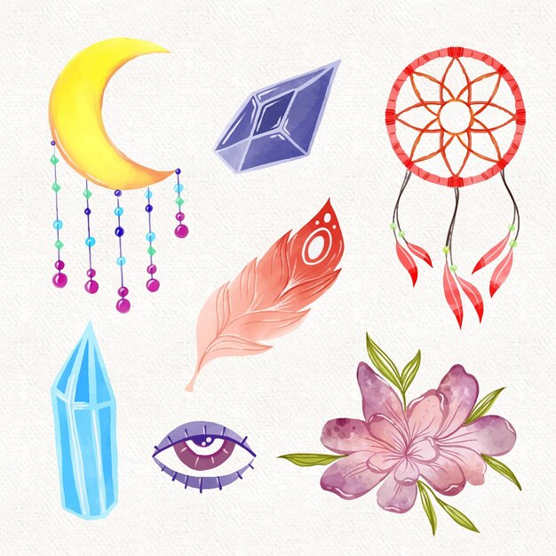 Colección de elementos de acuarela boho