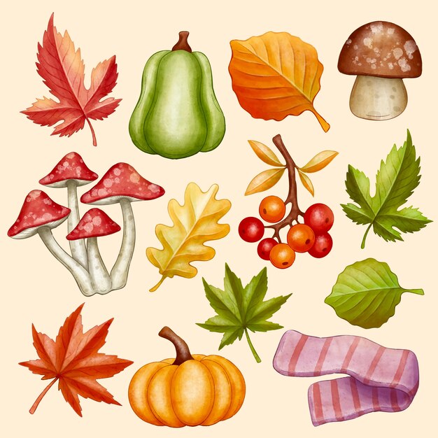 Colección de elementos de acuarela para la celebración de otoño