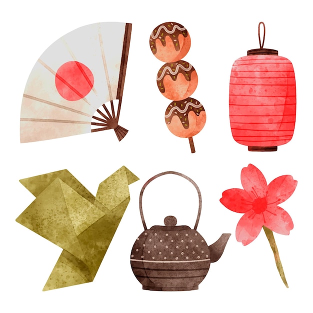 Colección de elementos de acuarela japonesa