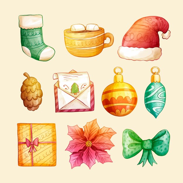 Colección de elementos de acuarela de Navidad