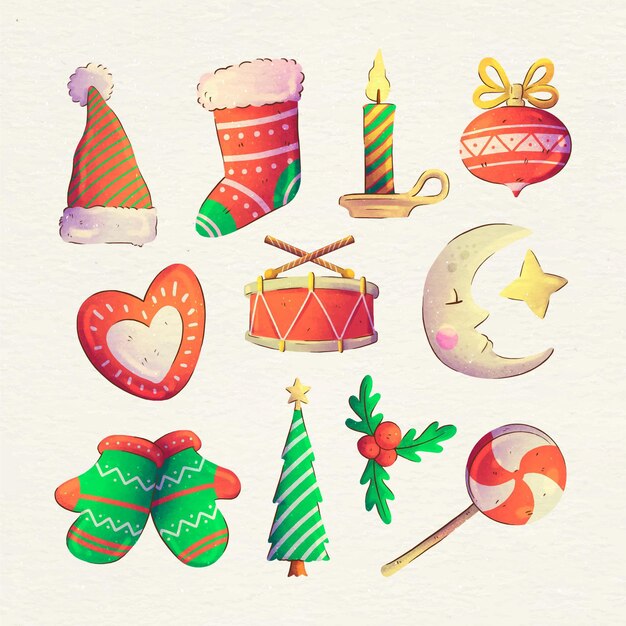 Colección de elementos de acuarela de Navidad