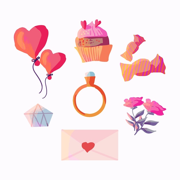 Colección de elementos de acuarela de San Valentín