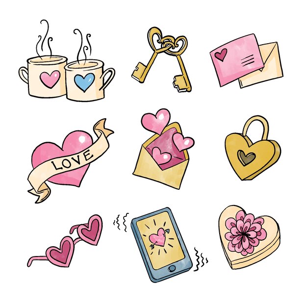 Colección de elementos de acuarela de San Valentín