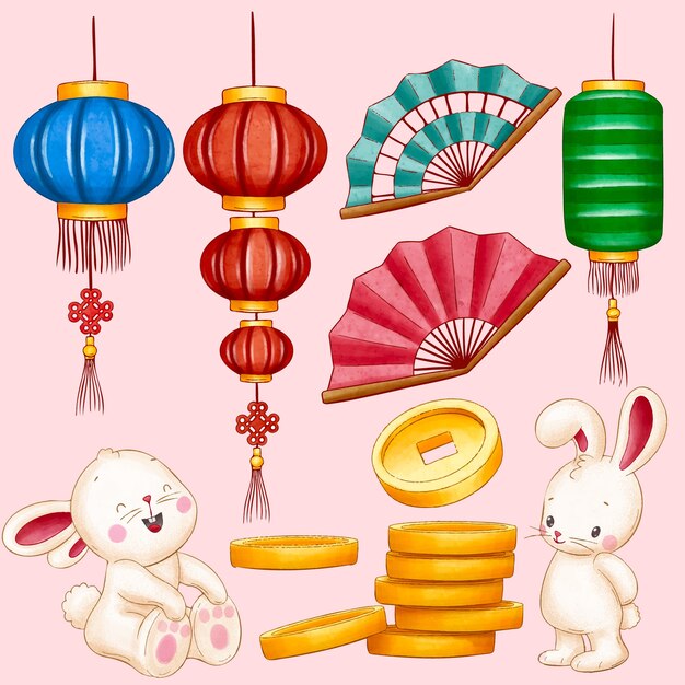 Colección de elementos de acuarela seollal