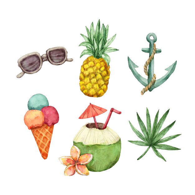 colección de elementos de acuarela de verano