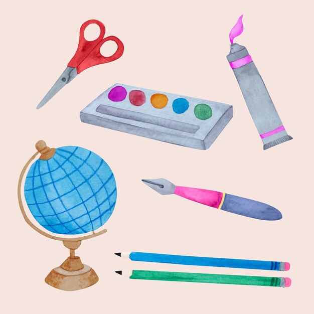Colección de elementos de acuarela para volver a la escuela
