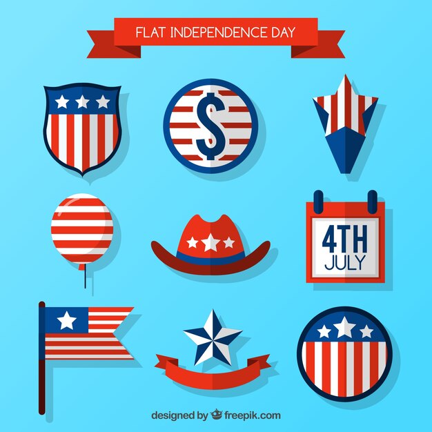 Colección de elementos americanos planos para el día de la independencia