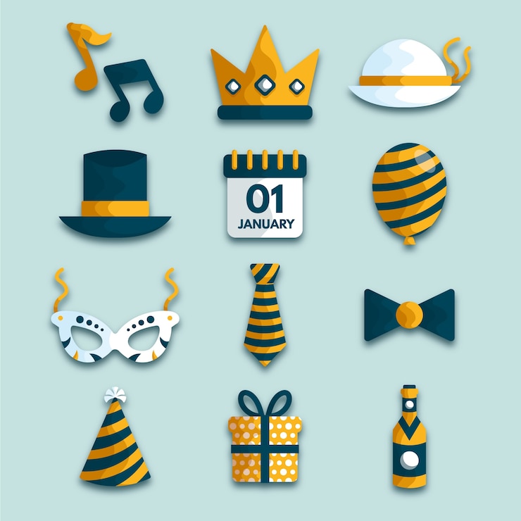 Vector gratuito colección de elementos de año nuevo dibujados a mano