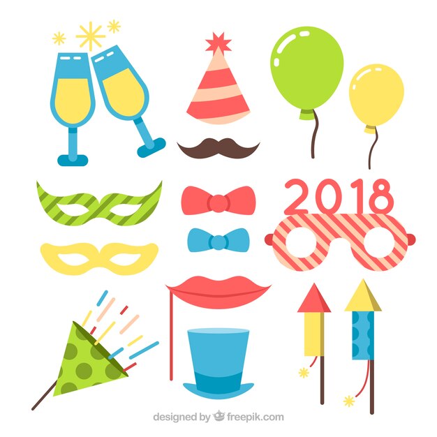 Colección de elementos de año nuevo en diseño plano 