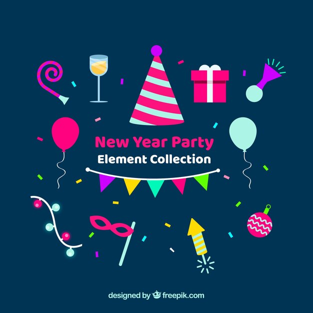 Colección de elementos de año nuevo en diseño plano