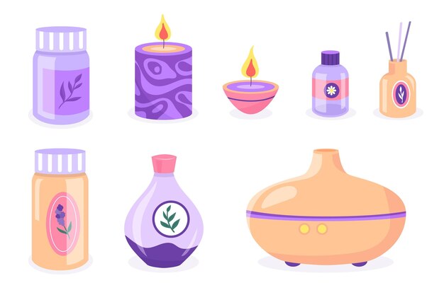 Colección de elementos de aromaterapia dibujados a mano