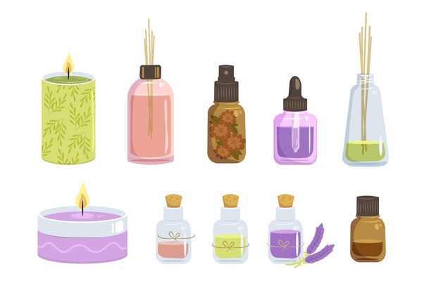 Colección de elementos de aromaterapia dibujados a mano
