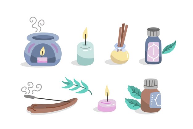 Colección de elementos de aromaterapia dibujados