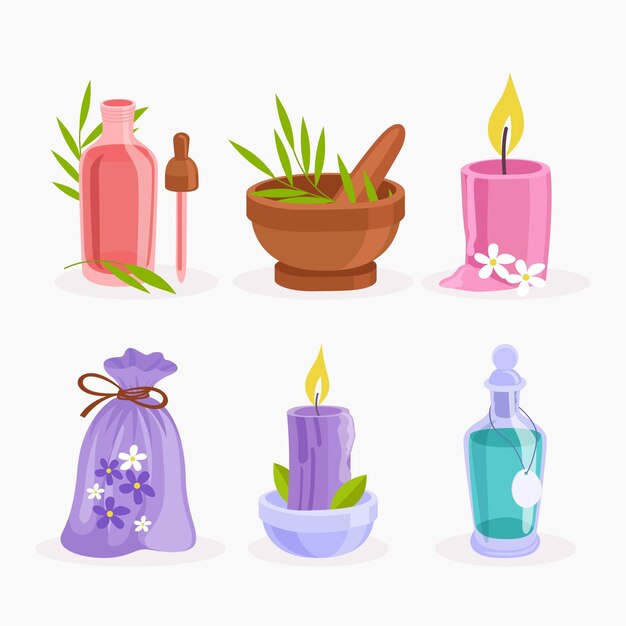 Colección de elementos de aromaterapia en diseño plano