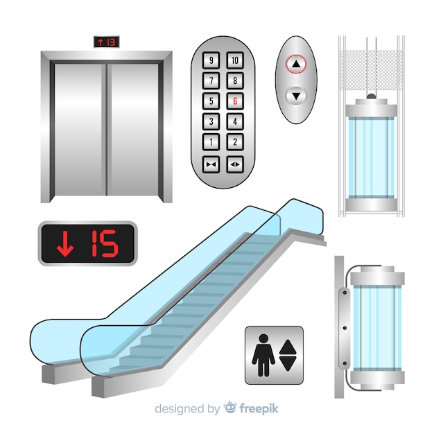 Colección de elementos de ascensor con diseño realista