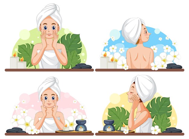 Colección de elementos de autocuidado de spa y sauna