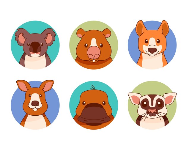 Colección de elementos de avatares de animales dibujados a mano