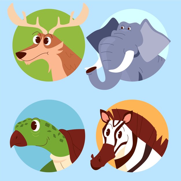 Colección de elementos de avatares de animales dibujados a mano