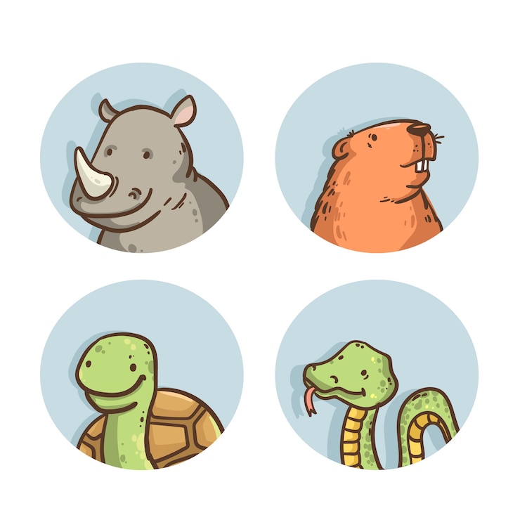 Vector gratuito colección de elementos de avatares de animales dibujados a mano