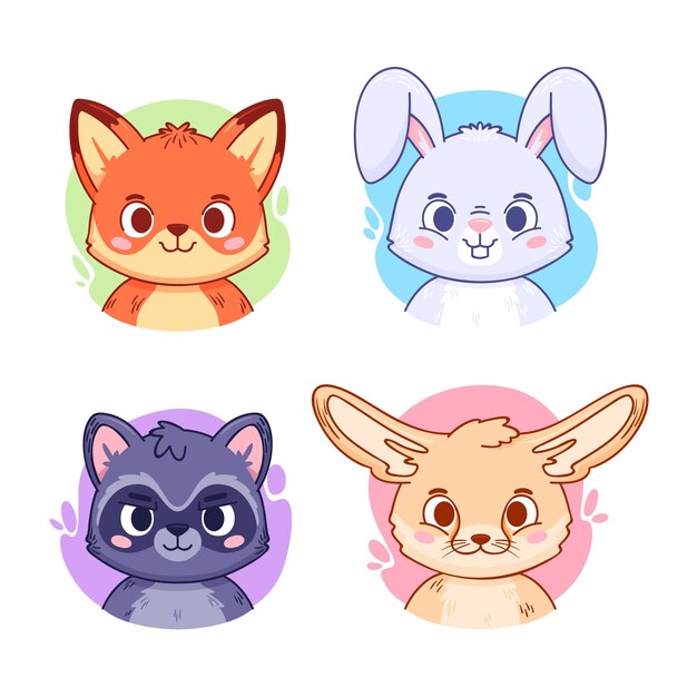 Colección de elementos de avatares de animales dibujados a mano