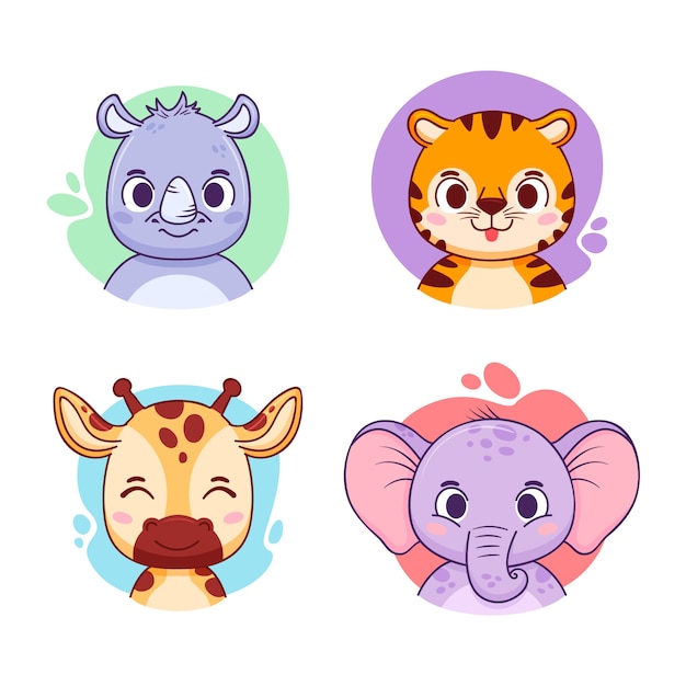 Colección de elementos de avatares de animales dibujados a mano