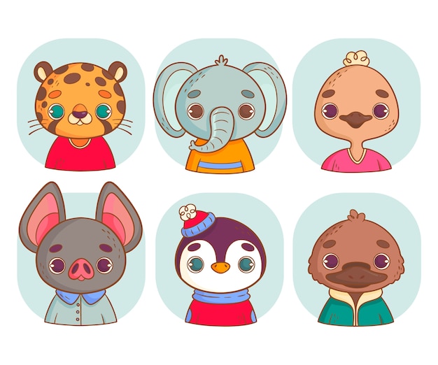 Vector gratuito colección de elementos de avatares de animales dibujados a mano