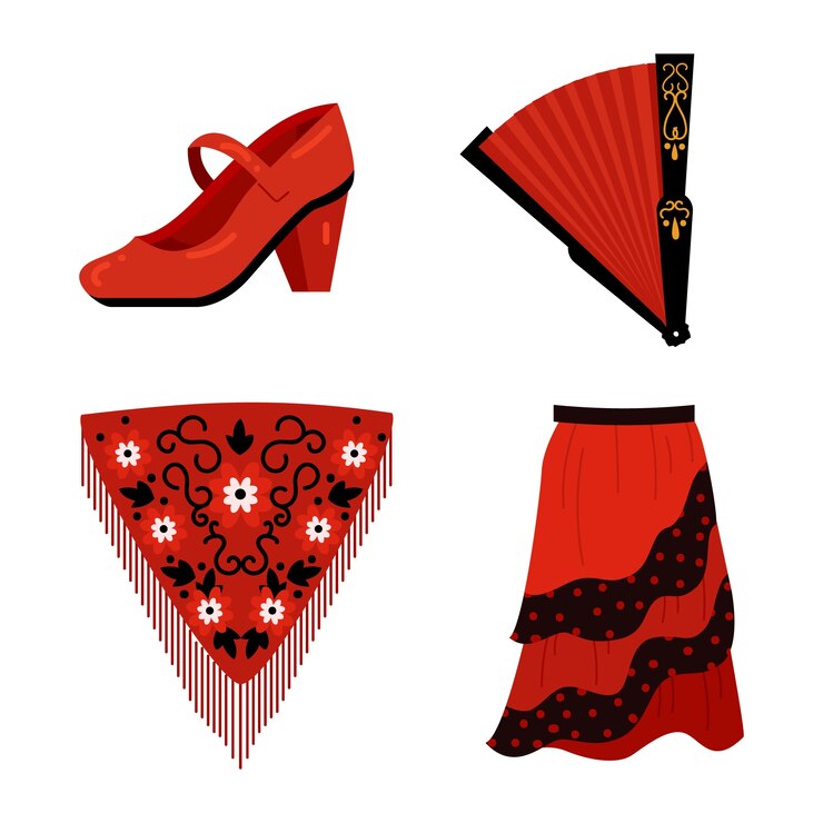 Vector gratuito colección de elementos de baile flamenco dibujados a mano