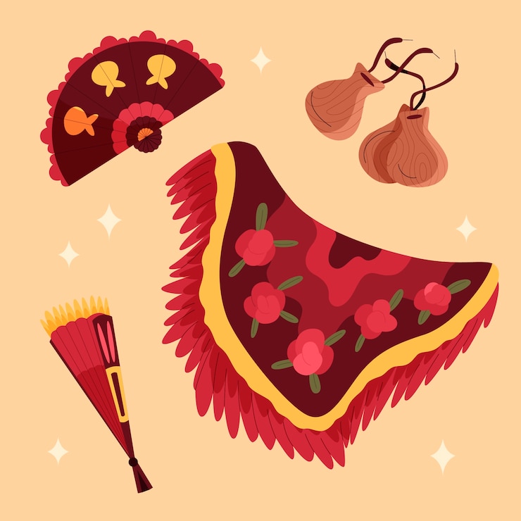 Vector gratuito colección de elementos de baile flamenco dibujados a mano