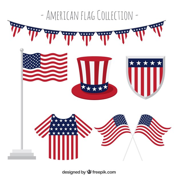 Colección de elementos con la bandera americana decorativa