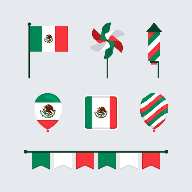 Colección de elementos de bandera flat dia de la bandera