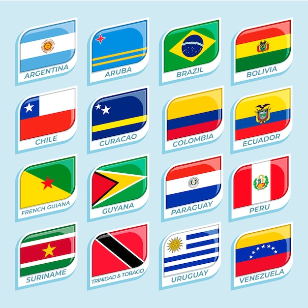 Colección de elementos de banderas de américa del sur de diseño plano