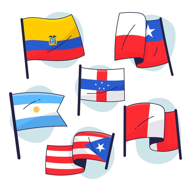 Colección de elementos de banderas de américa del sur