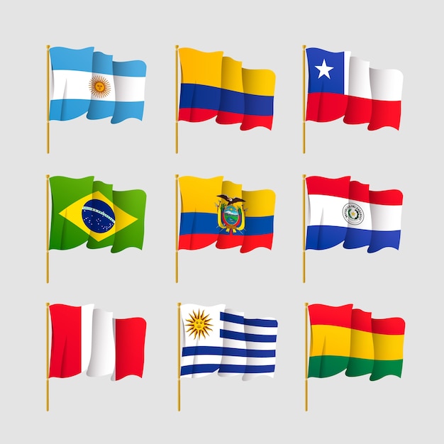 Colección de elementos de banderas de américa del sur