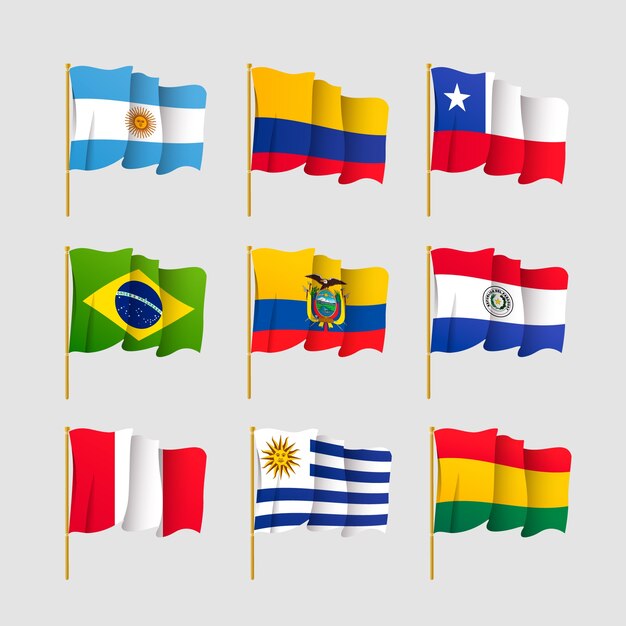 Colección de elementos de banderas de américa del sur