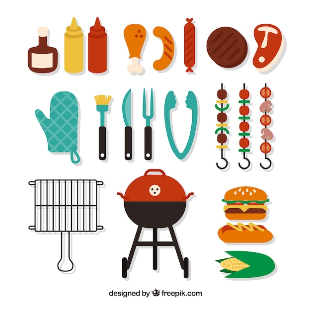 Colección de elementos de barbacoa en diseño plano