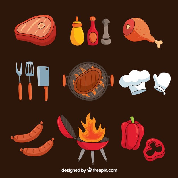 Colección de elementos de barbacoa en diseño plano