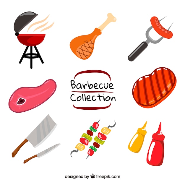 Vector gratuito colección de elementos de barbacoa en diseño plano