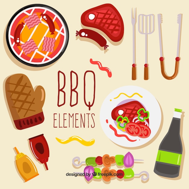 Colección de elementos de barbacoa en estilo hecho a mano