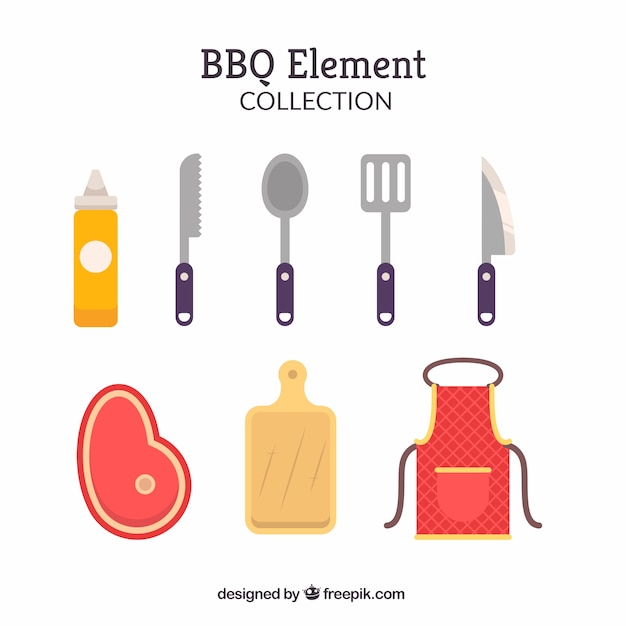 Vector gratuito colección de elementos de barbacoa en estilo plano