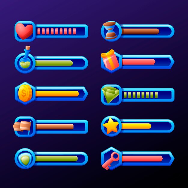 Colección de elementos de barra de salud de videojuegos