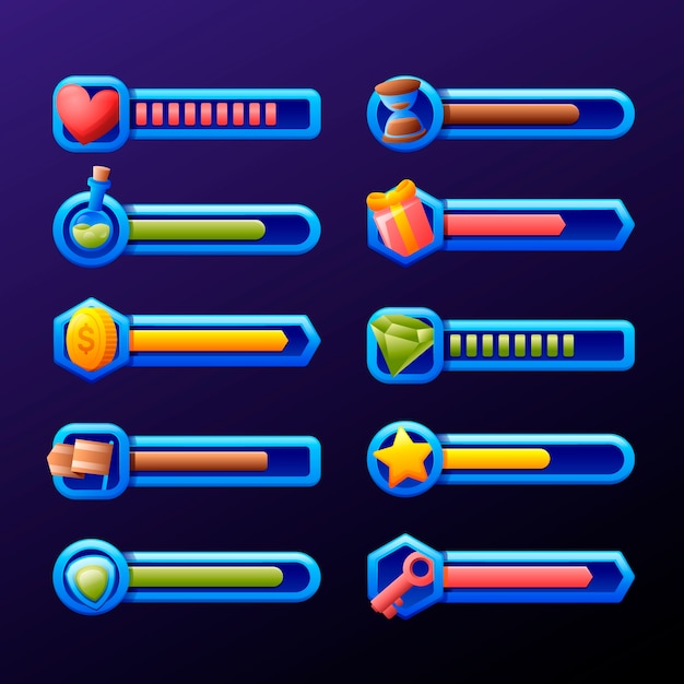 Colección de elementos de barra de salud de videojuegos