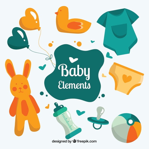 Vector gratuito colección de elementos de bebé en estilo hecho a mano