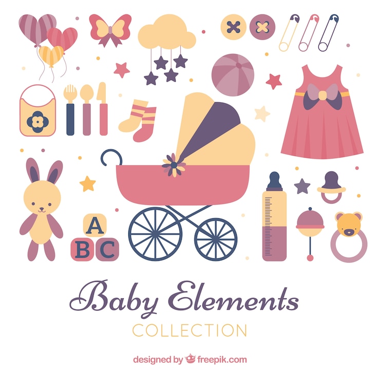 Vector gratuito colección de elementos de bebé en estilo hecho a mano