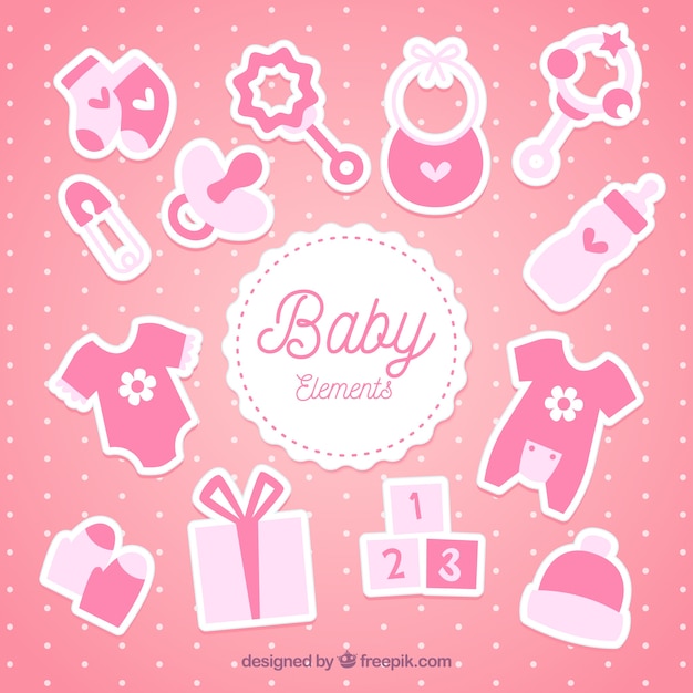 Colección de elementos de bebé en estilo plano