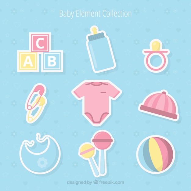 Vector gratuito colección de elementos de bebé en estilo plano