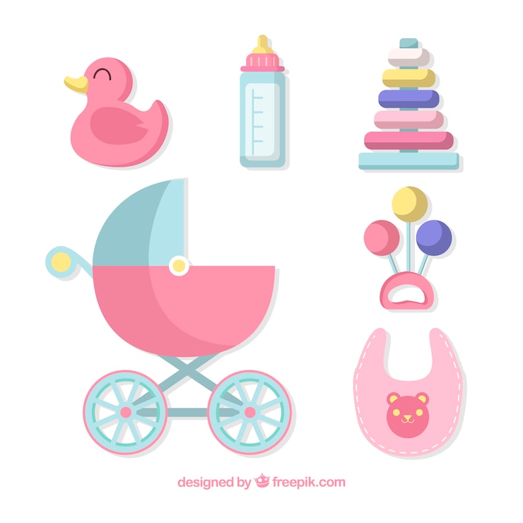 Vector gratuito colección de elementos de bebé en estilo plano