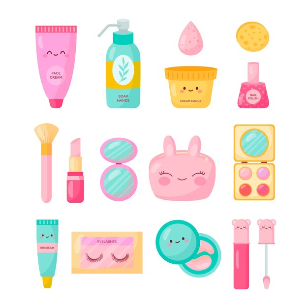 Colección de elementos de belleza coreanos dibujados a mano